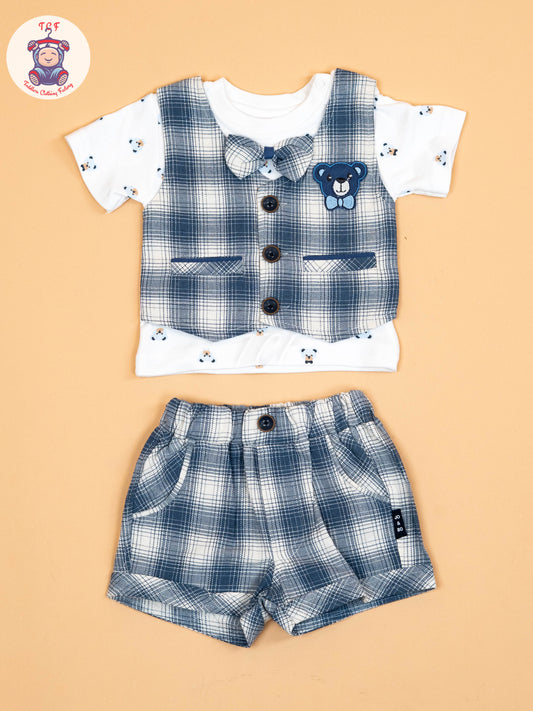 White  & Navy Blue - T- Shirts & Shorts