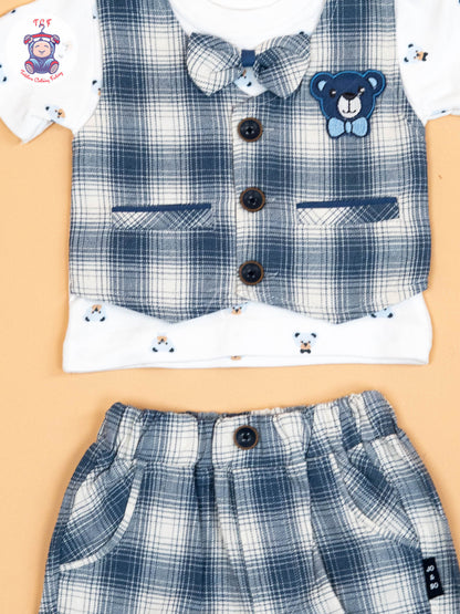 White  & Navy Blue - T- Shirts & Shorts