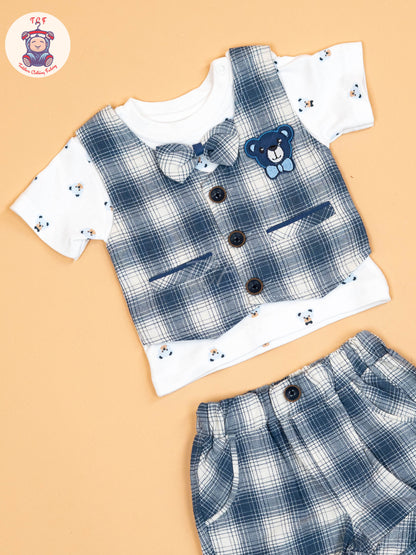 White  & Navy Blue - T- Shirts & Shorts