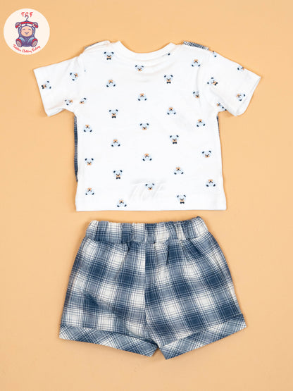 White  & Navy Blue - T- Shirts & Shorts