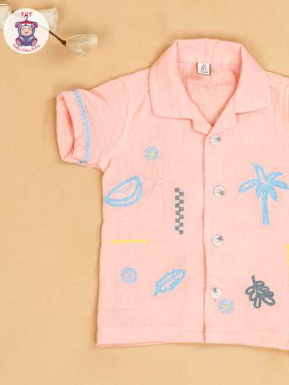 Peach -  Boys Muslin Readymade Cotton Shirts & Shorts