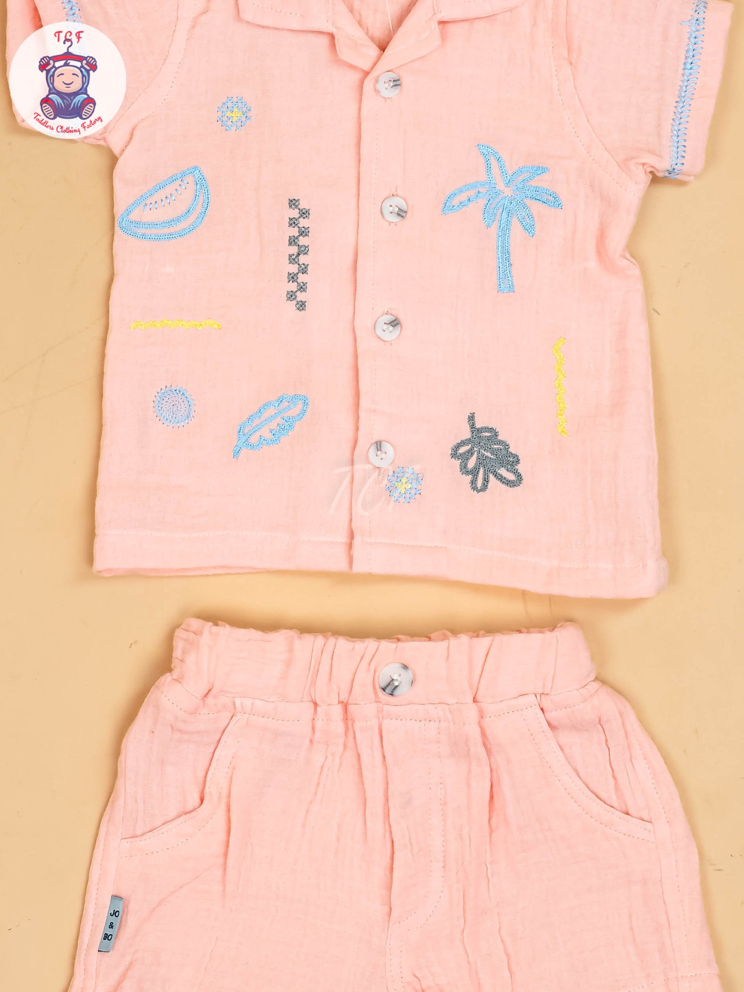 Peach -  Boys Muslin Readymade Cotton Shirts & Shorts