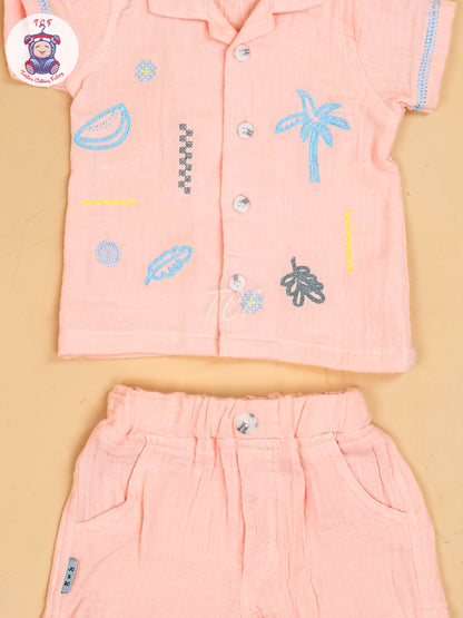 Peach -  Boys Muslin Readymade Cotton Shirts & Shorts