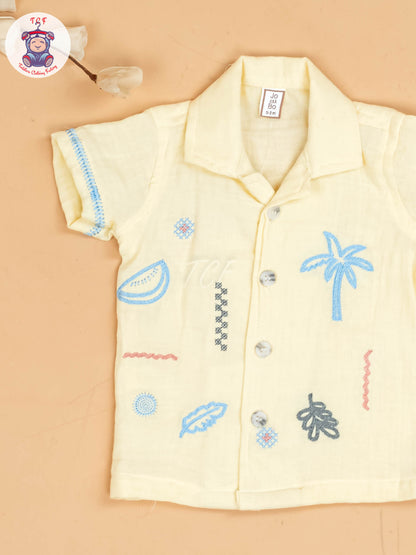 Yellow -  Boys Muslin Readymade Cotton Shirts & Shorts