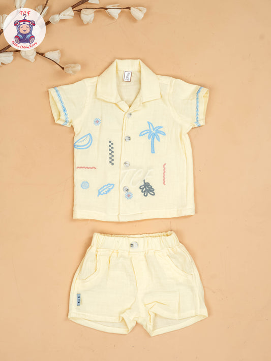 Yellow -  Boys Muslin Readymade Cotton Shirts & Shorts