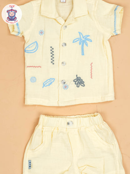Yellow -  Boys Muslin Readymade Cotton Shirts & Shorts