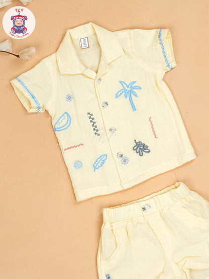 Yellow -  Boys Muslin Readymade Cotton Shirts & Shorts