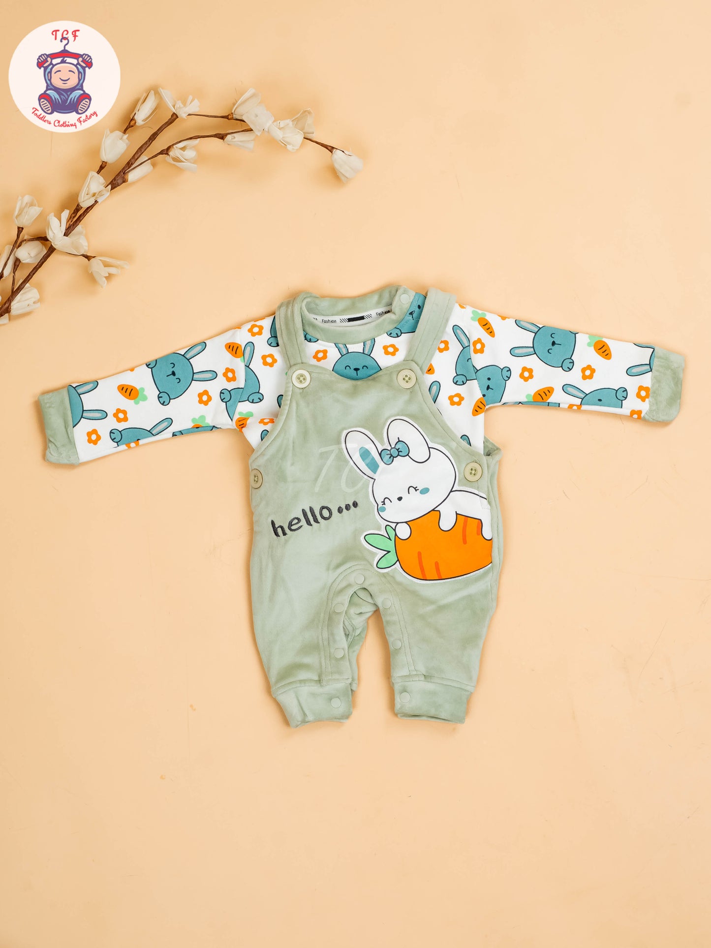 Green - Carrot & Rabbit Jumpsuits