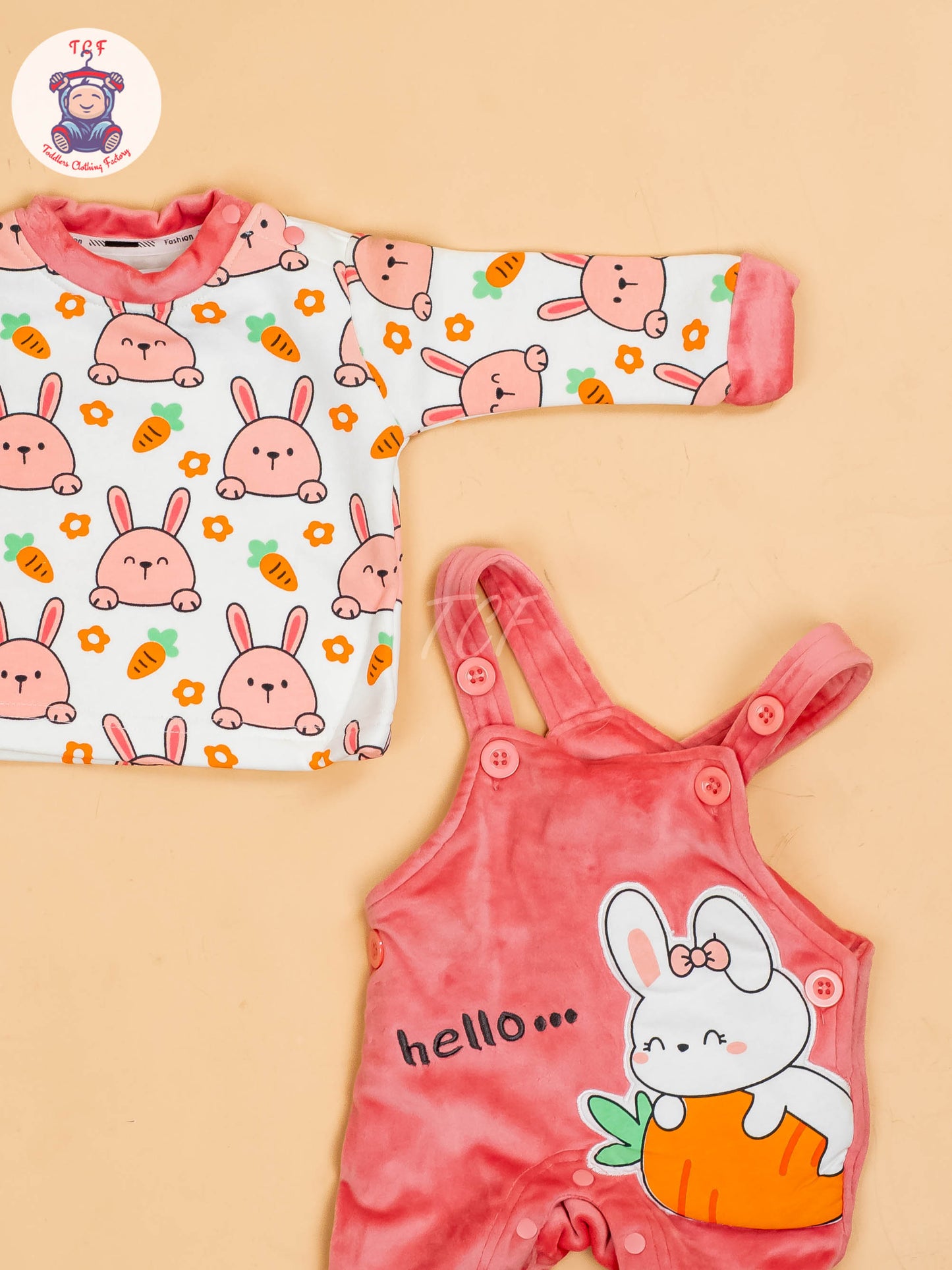 Peach - Carrot & Rabbit Jumpsuits