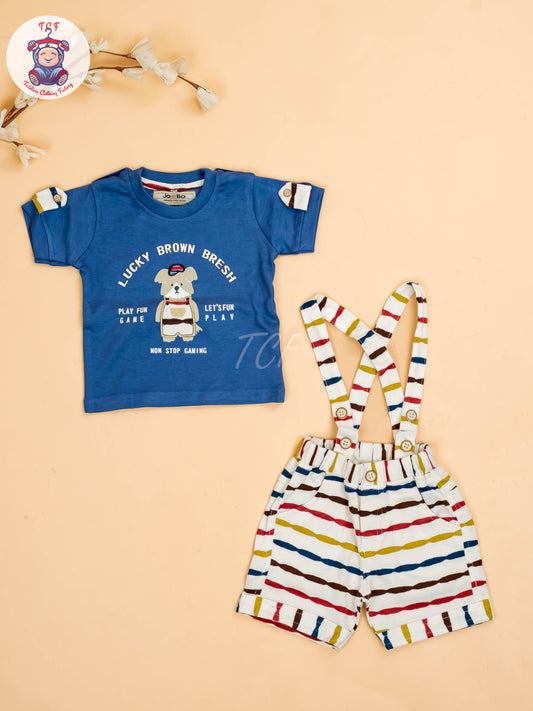 Blue & Beige - T-Shirts & Suspender Sets