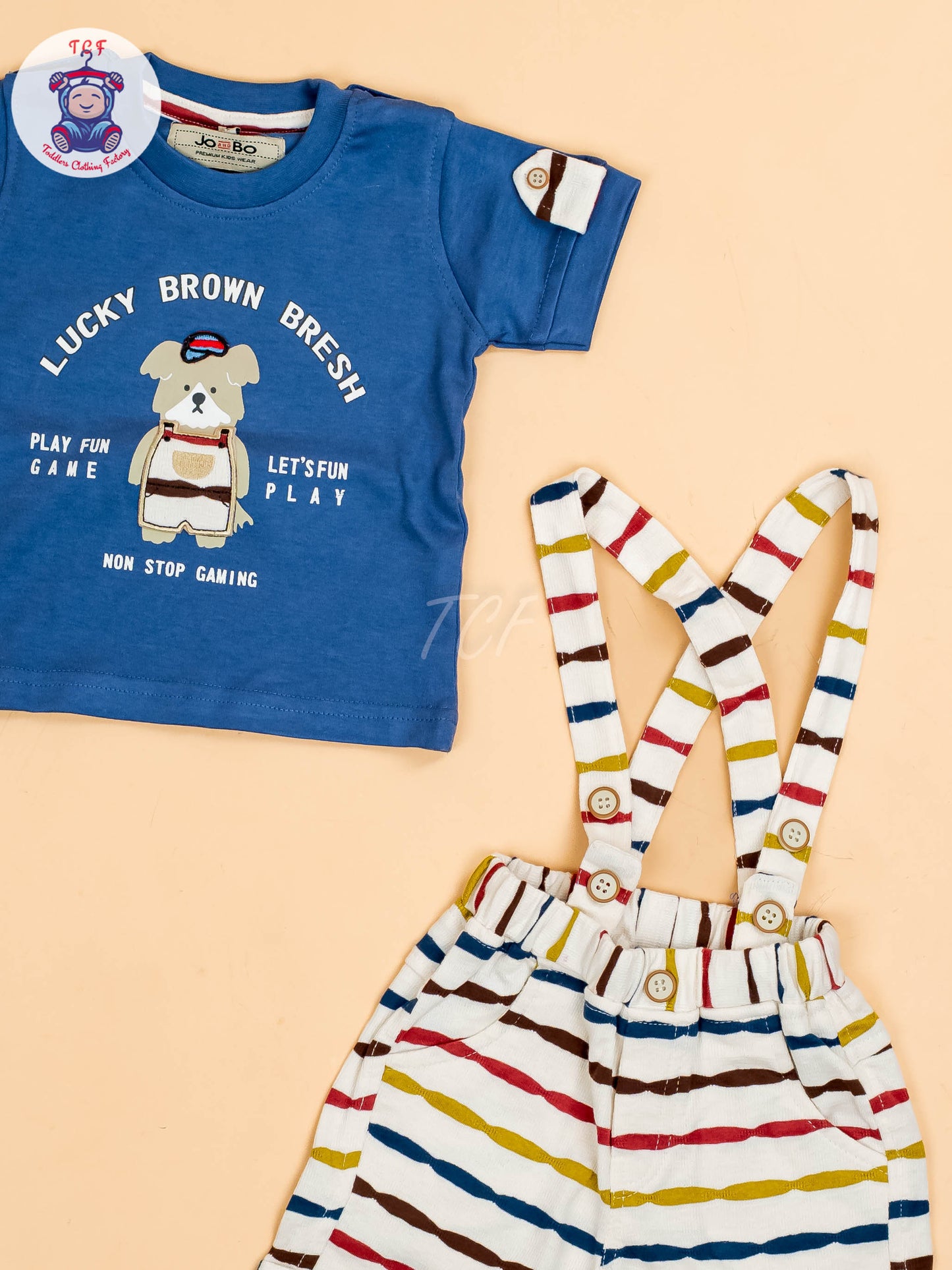 Blue & Beige - T-Shirts & Suspender Sets