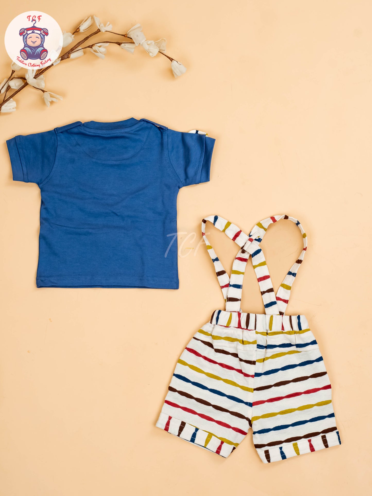 Blue & Beige - T-Shirts & Suspender Sets