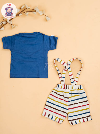 Blue & Beige - T-Shirts & Suspender Sets