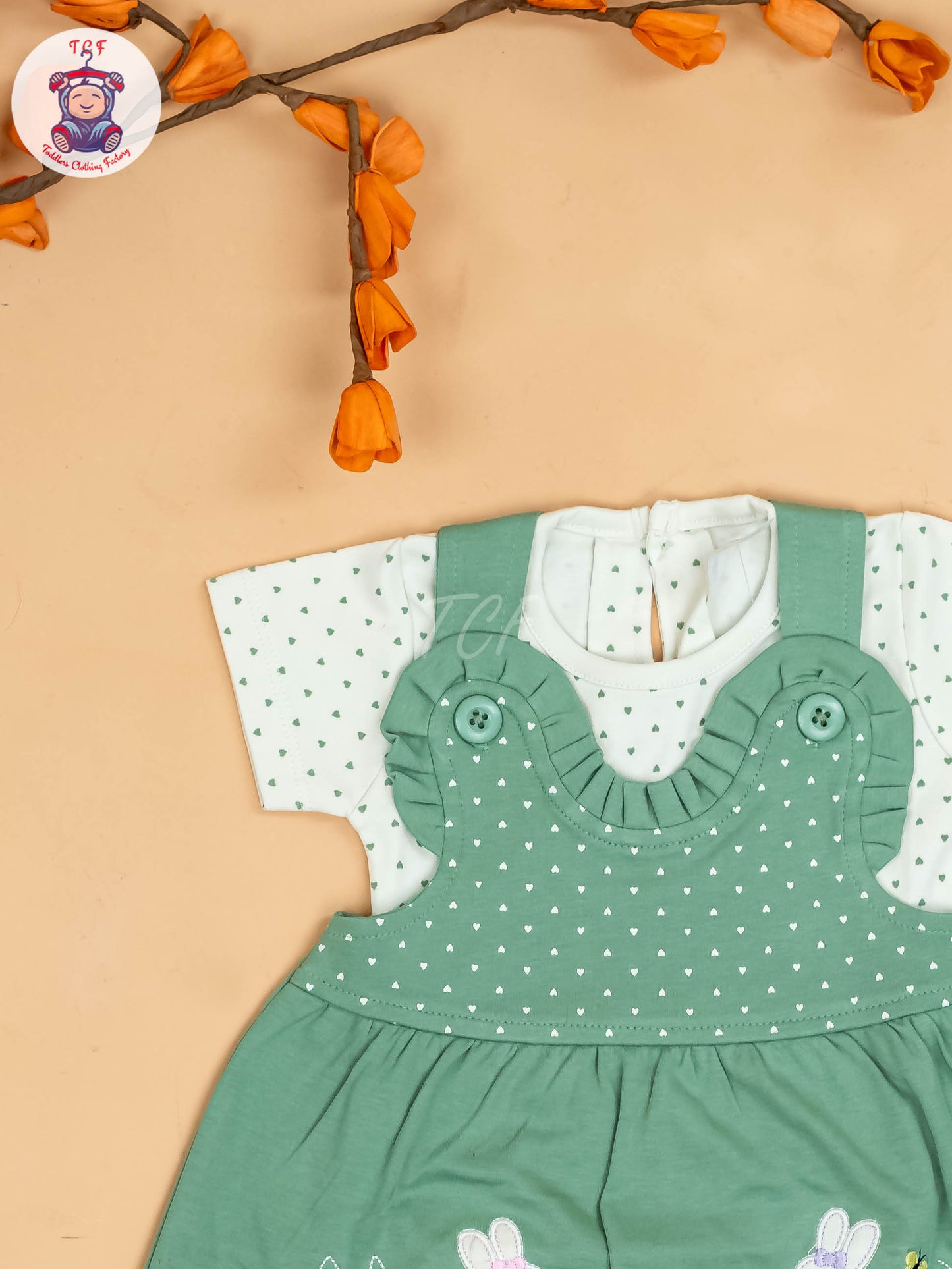 Green & White - Girls Printed Casual Frocks
