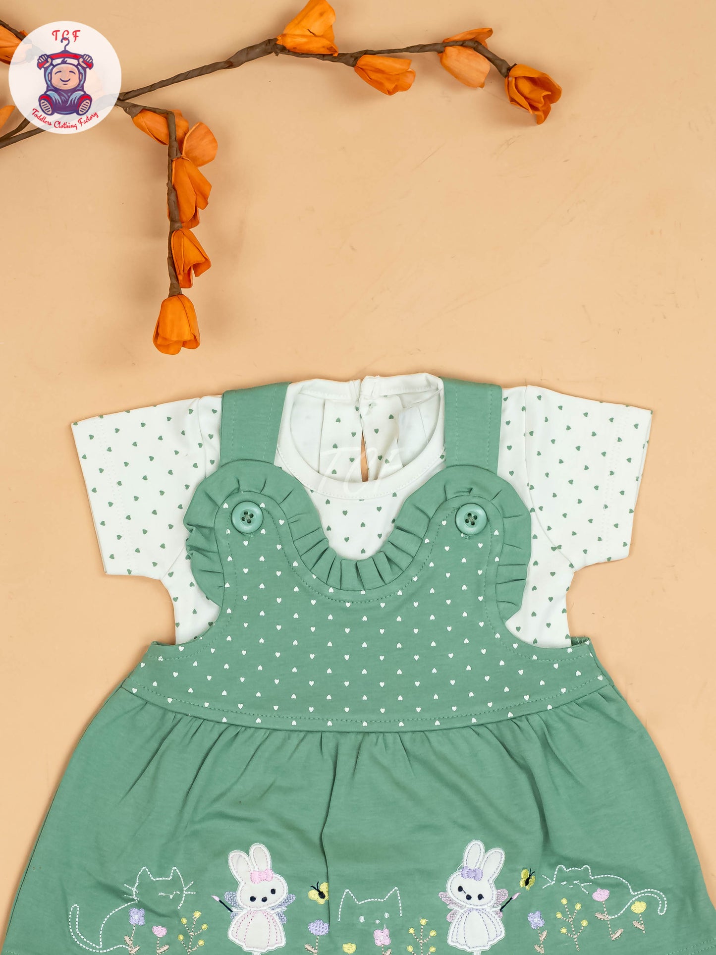 Green & White - Girls Printed Casual Frocks