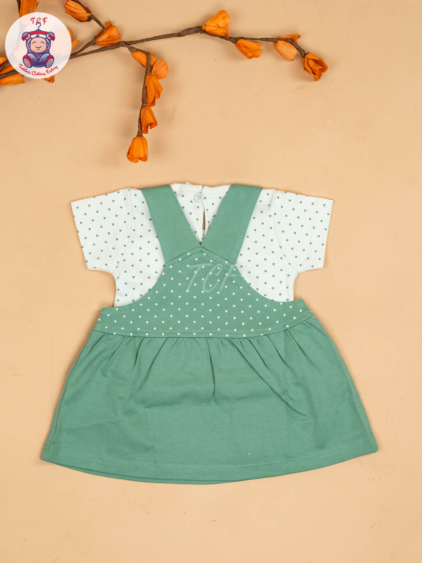 Green & White - Girls Printed Casual Frocks