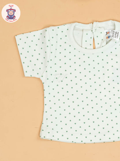 Green & White - Girls Printed Casual Frocks