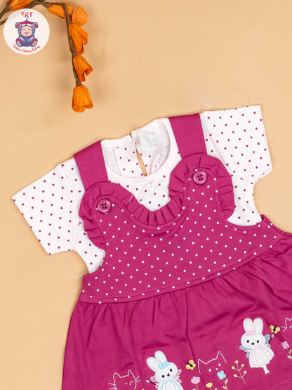 Pink & White - Girls Printed Casual Frocks