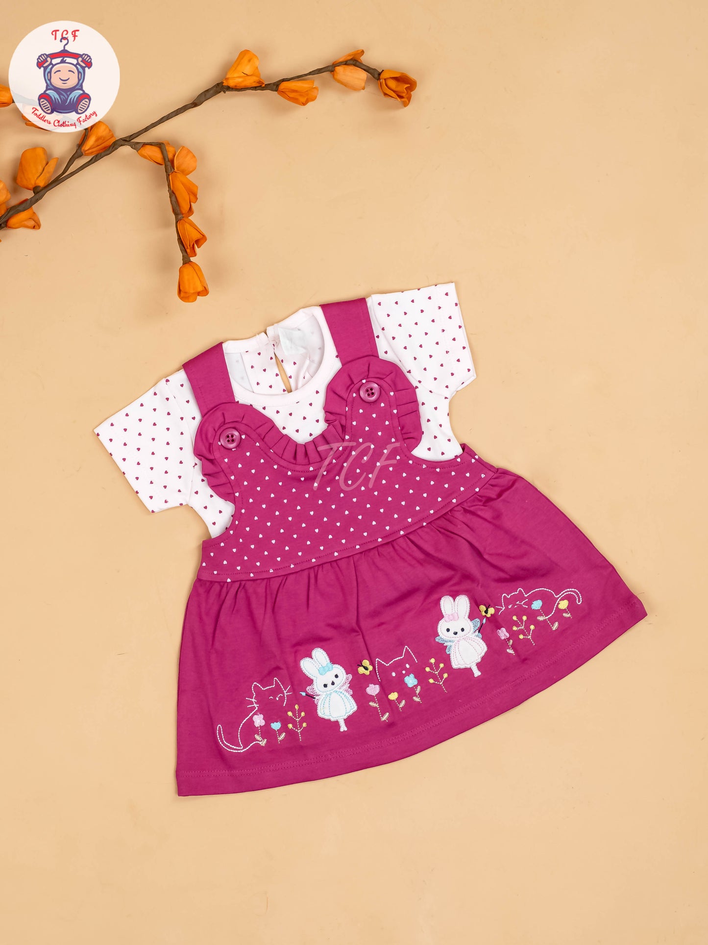 Pink & White - Girls Printed Casual Frocks