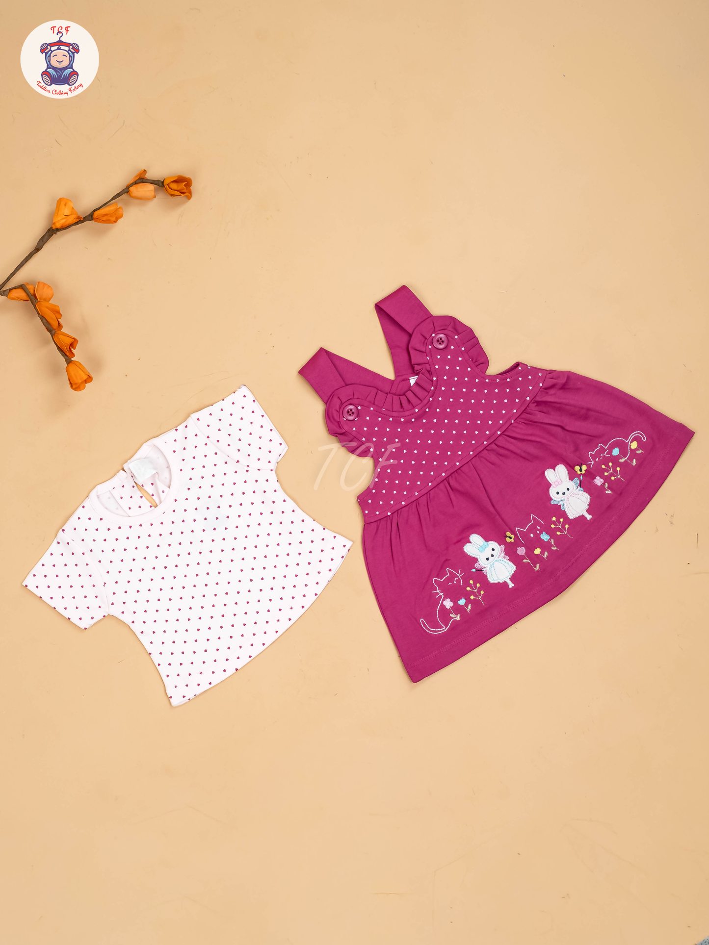 Pink & White - Girls Printed Casual Frocks