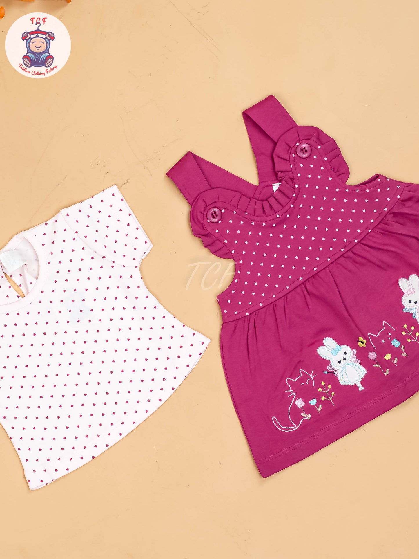 Pink & White - Girls Printed Casual Frocks