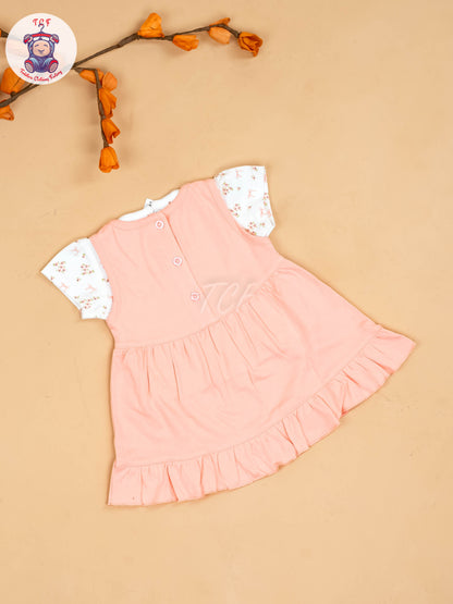 Peach & White - Girls Printed Casual Frocks