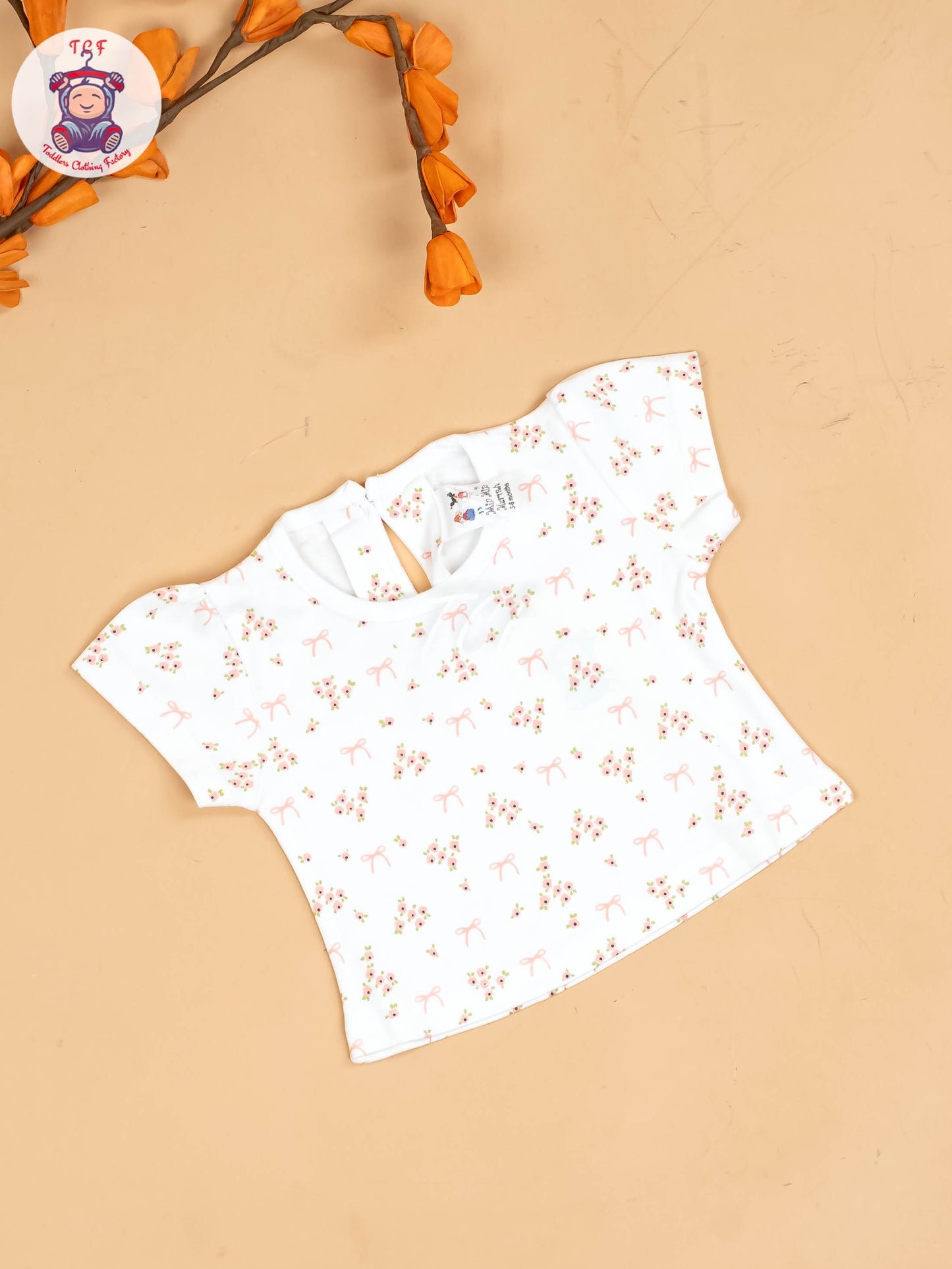 Peach & White - Girls Printed Casual Frocks