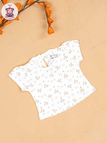 Peach & White - Girls Printed Casual Frocks