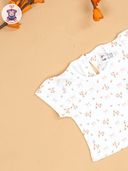 Peach & White - Girls Printed Casual Frocks