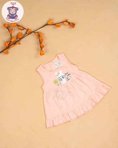 Peach & White - Girls Printed Casual Frocks