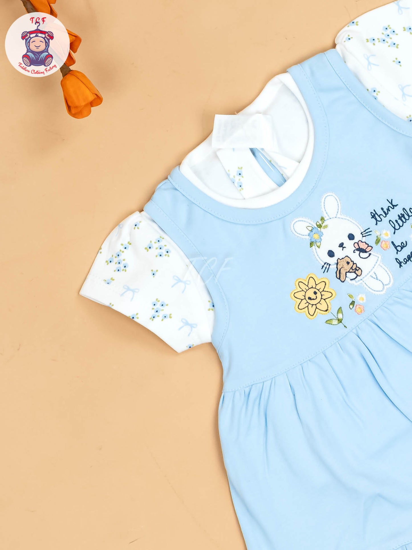 Sky Blue & White - Girls Printed Casual Frocks