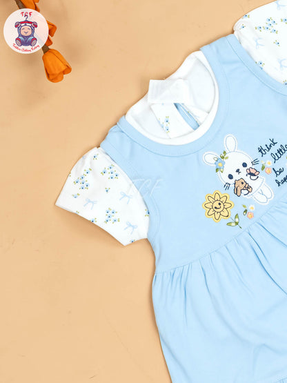 Sky Blue & White - Girls Printed Casual Frocks