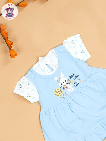 Sky Blue & White - Girls Printed Casual Frocks