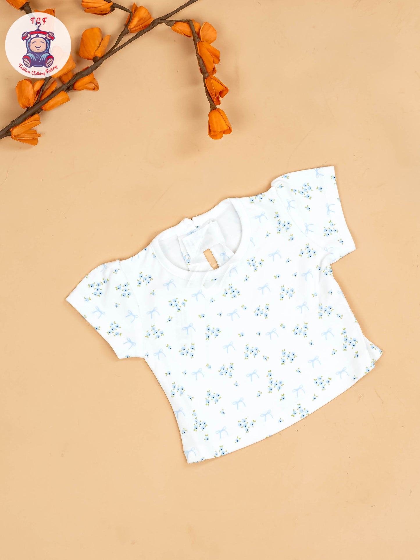 Sky Blue & White - Girls Printed Casual Frocks