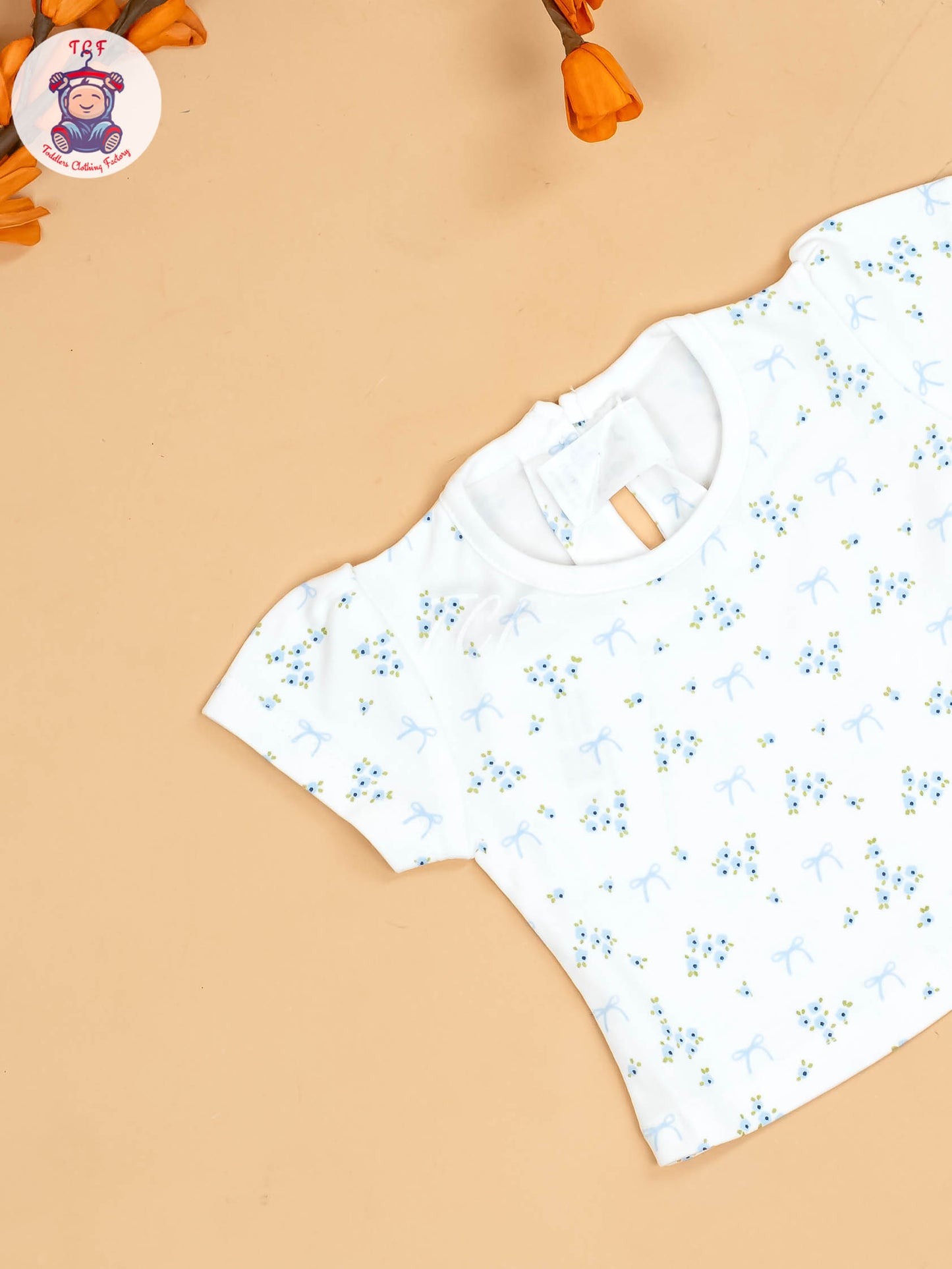 Sky Blue & White - Girls Printed Casual Frocks