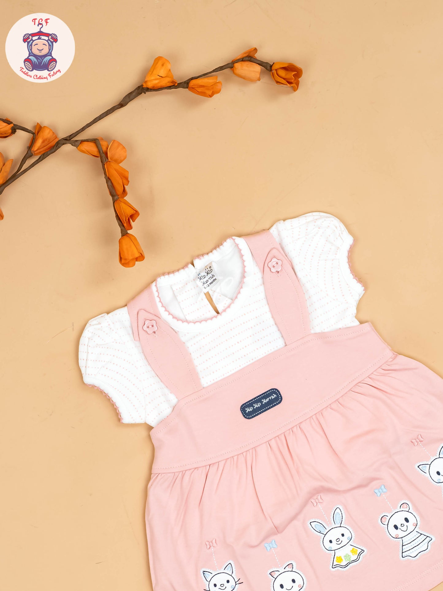 Baby Pink & White - Girls Printed Casual Frocks