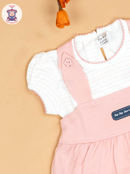 Baby Pink & White - Girls Printed Casual Frocks