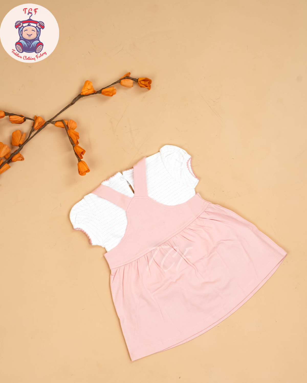 Baby Pink & White - Girls Printed Casual Frocks