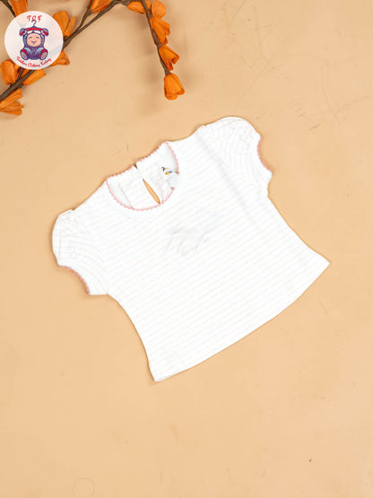Baby Pink & White - Girls Printed Casual Frocks