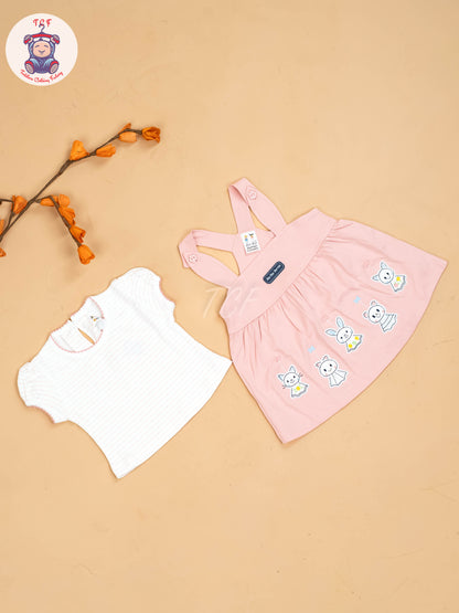 Baby Pink & White - Girls Printed Casual Frocks