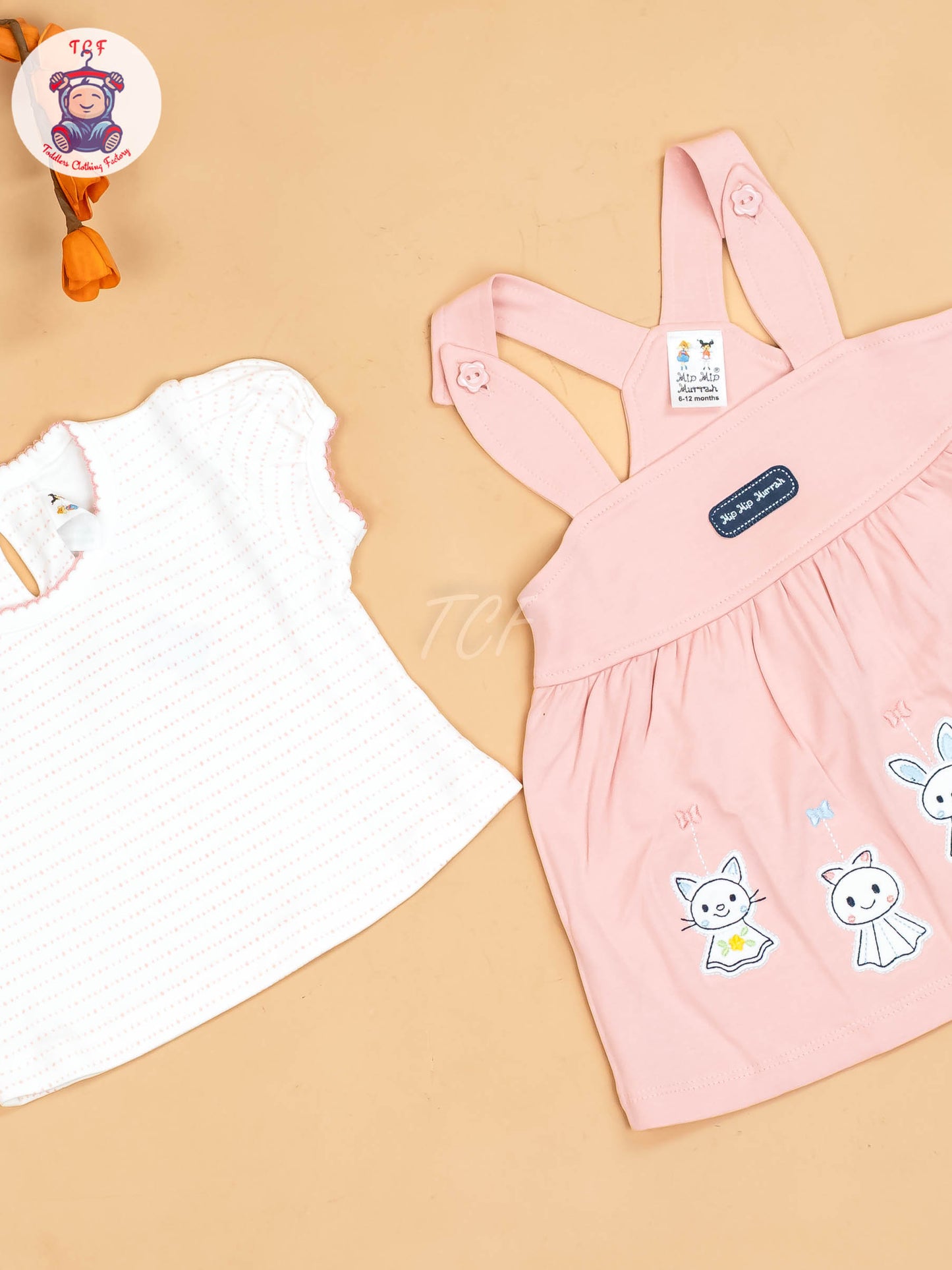 Baby Pink & White - Girls Printed Casual Frocks