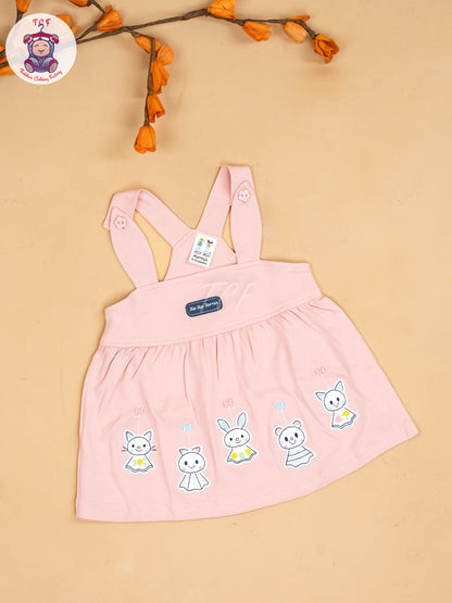 Baby Pink & White - Girls Printed Casual Frocks
