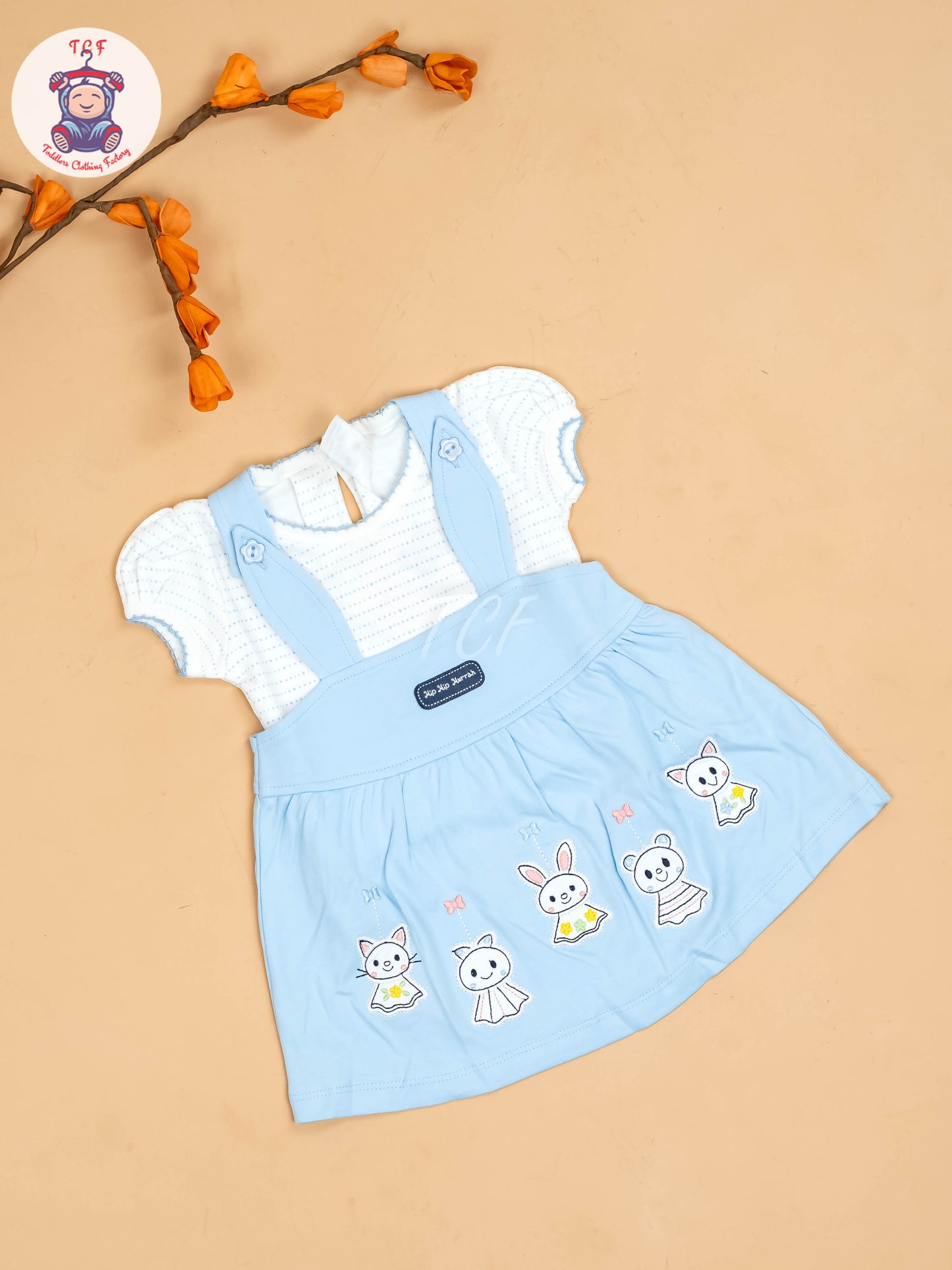 Sky Blue & White - Girls Printed Casual Frocks