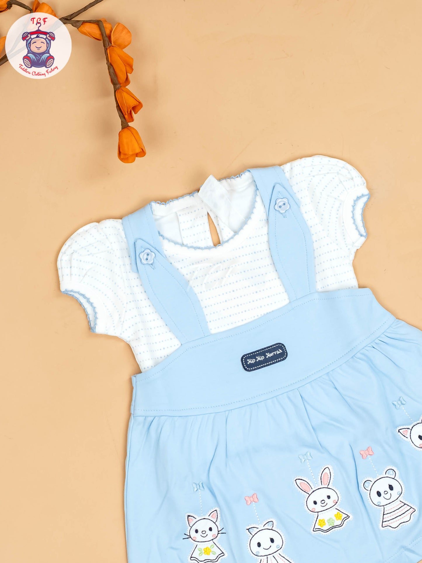 Sky Blue & White - Girls Printed Casual Frocks
