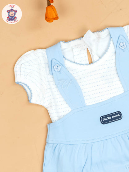 Sky Blue & White - Girls Printed Casual Frocks