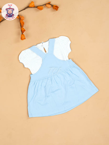 Sky Blue & White - Girls Printed Casual Frocks