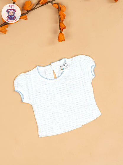 Sky Blue & White - Girls Printed Casual Frocks