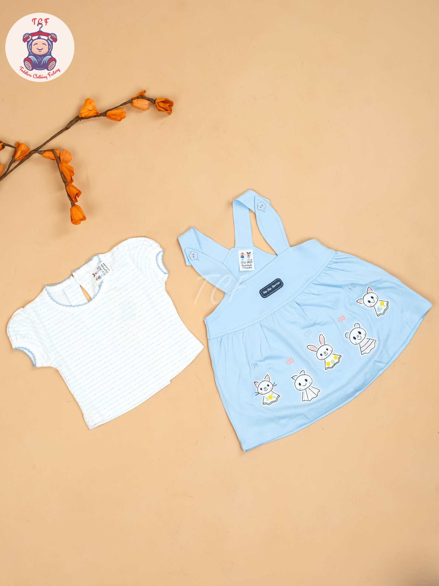 Sky Blue & White - Girls Printed Casual Frocks