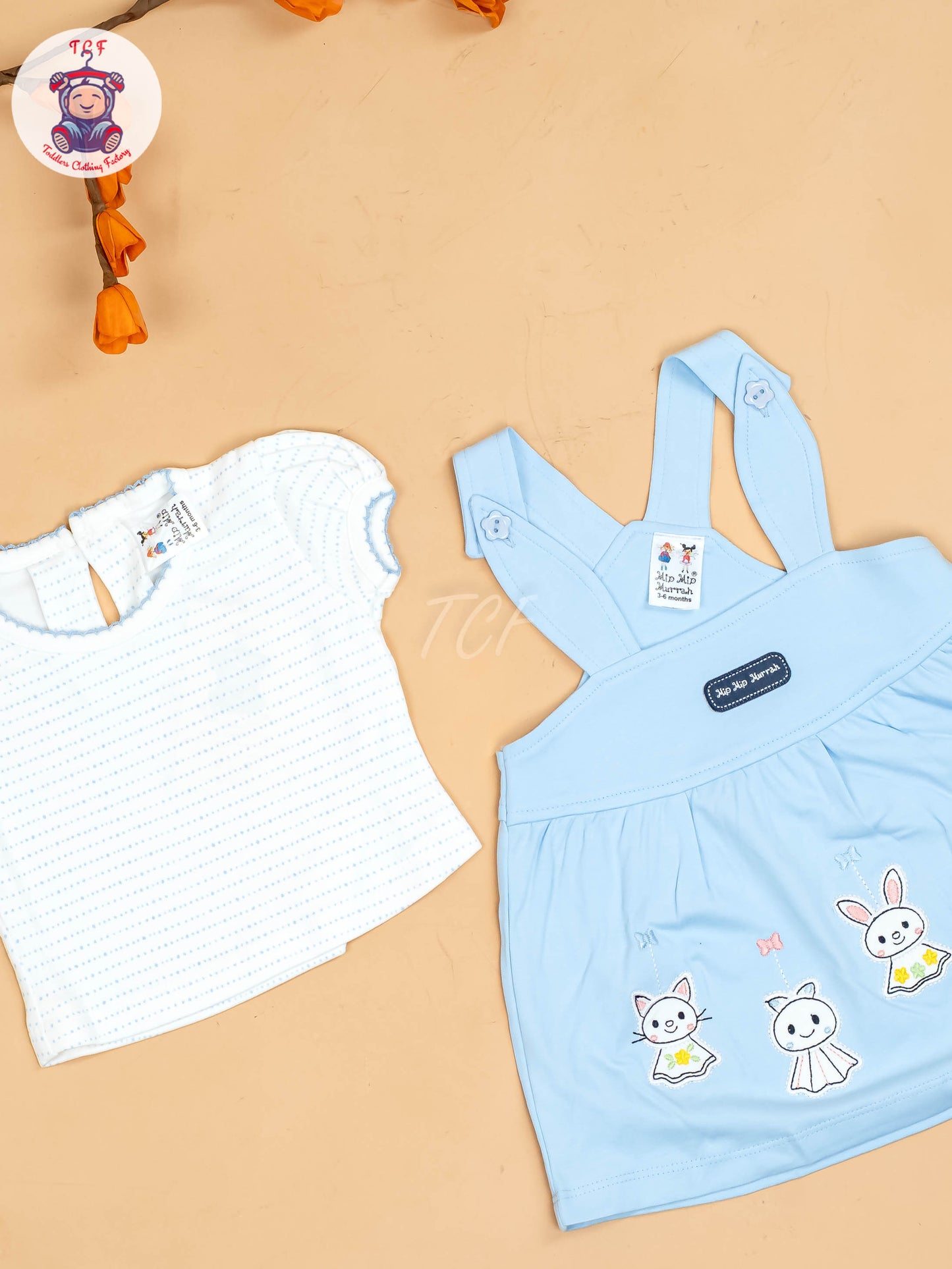 Sky Blue & White - Girls Printed Casual Frocks