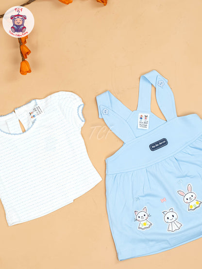 Sky Blue & White - Girls Printed Casual Frocks